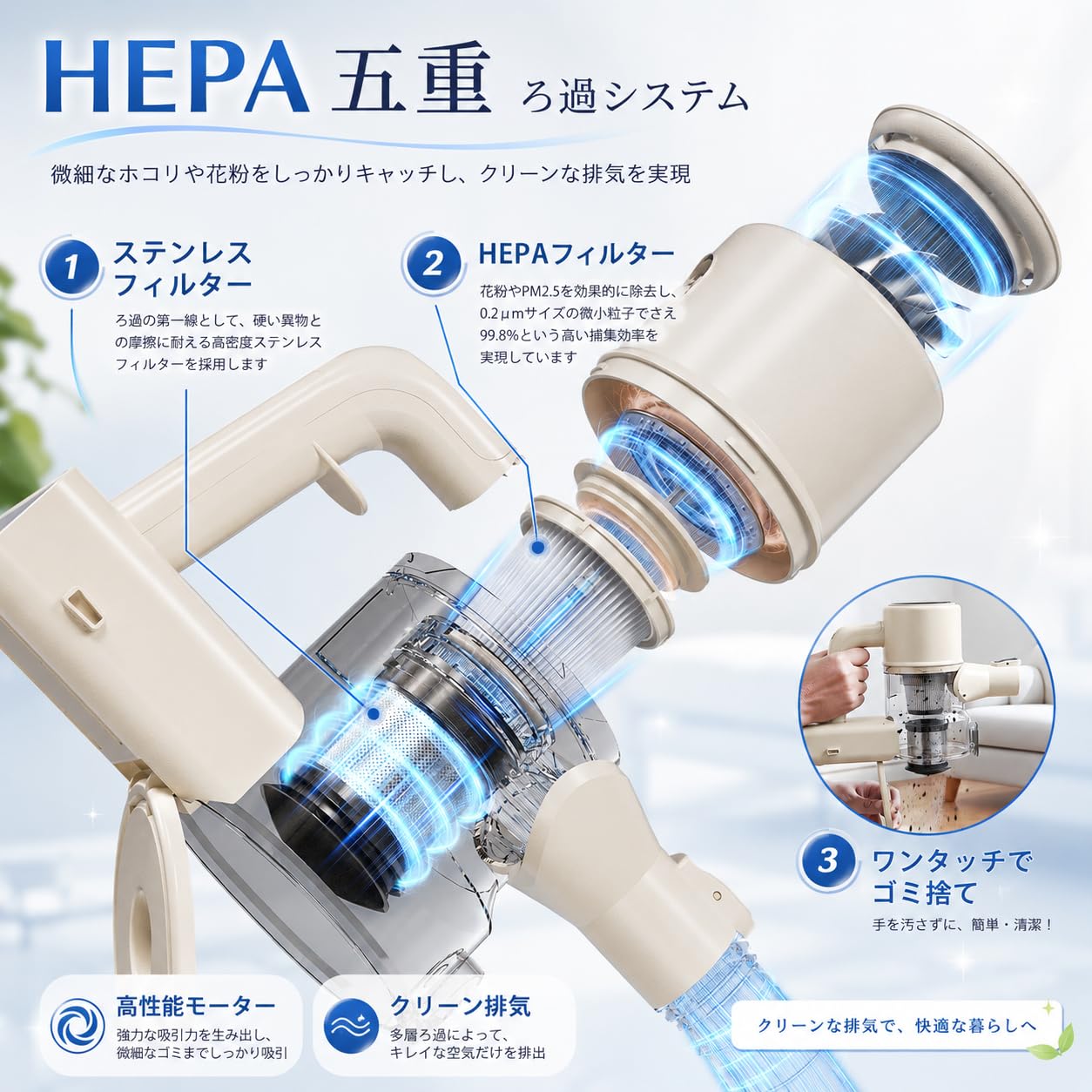Amazon | コードレス掃除機 45000pa超強力吸引 サイクロン 50分連続
